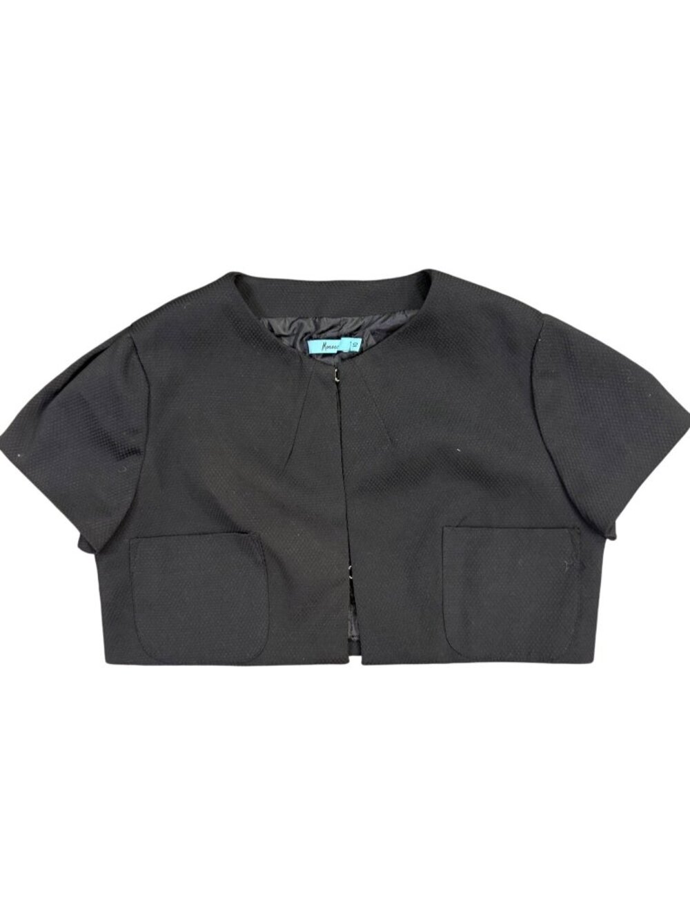 Morocco Women’s Black Cropped Jacket With Short Sleeves & Front Pockets Size 10